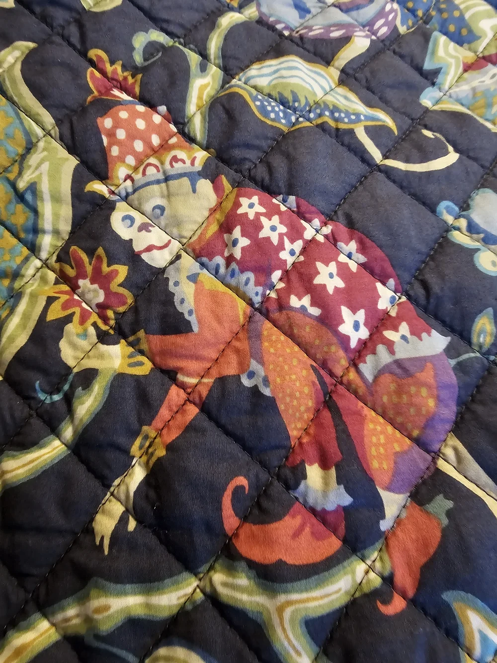 Cuddledown Quilted Bedspread in Navy and Multicolor -  King